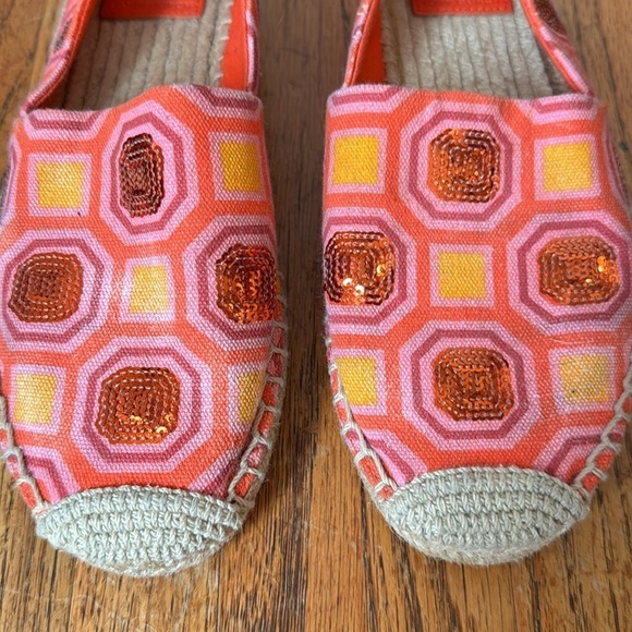 Tory Burch Cecily Pink Orange Sequins Embellished Flat Espadrille Shoes - Picture 5 of 9